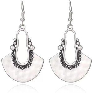 Silver Fan Dangle Boho Dangle Statement Vintage Dainty Earring for Women